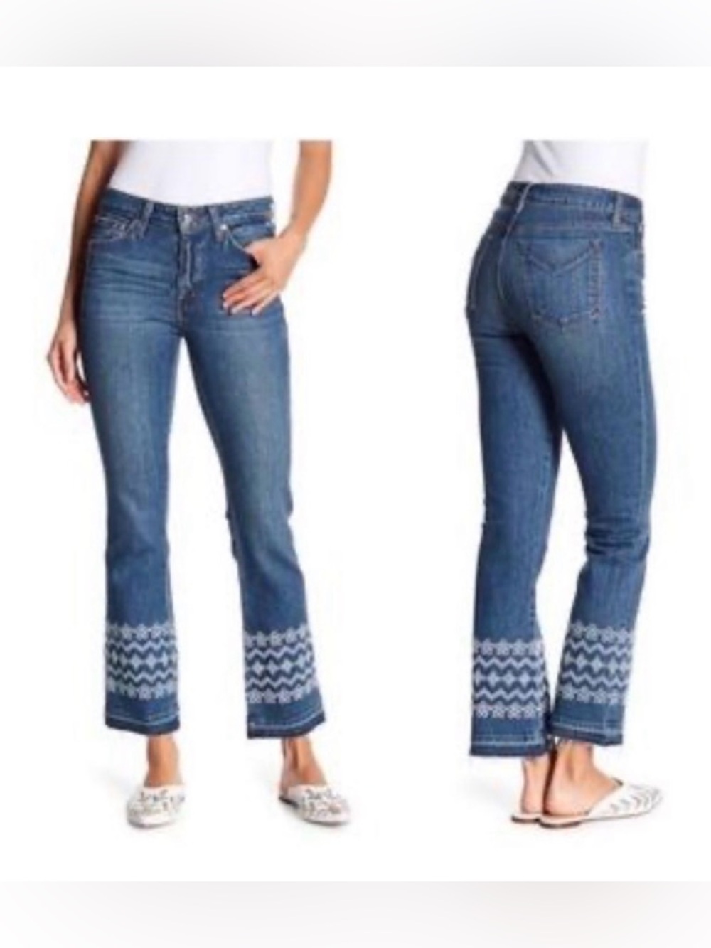 Derek Lam Dark Blue Flare Jeans with White Embroidery size 26